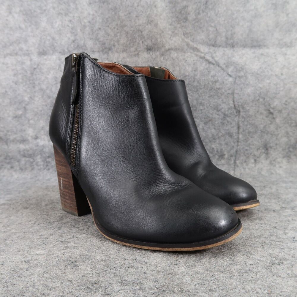 BP Shoes Womens 6.5 Booties Fashion Classic Leather Black Block Heel Zip Lance
